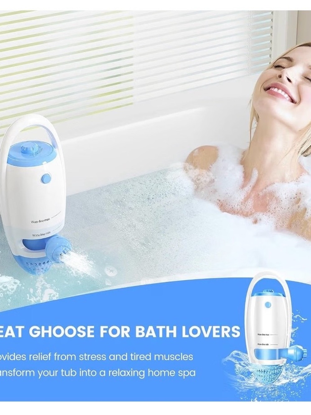 Portable Bath Spa Jet – White and Light Blue Soothing Tub Massager